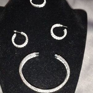 925-Classic Silver Textured Hoop Earrings - Women's Jewelry